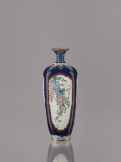 Vase, cloisonné enamel, ovoid elongated form with a short, thin, strongly flared neck. Decoration