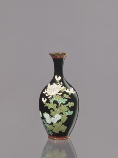 Vase, cloisonné enamel; symmetrical decoration of chrysanthemums and flowers; Meiji period, ca.