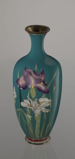 Vase, ovoid one of a pair, slender, on a low ring-shaped foot and a narrow neck, flaring at the