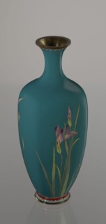 Vase, cloisonné enamel, ovoid vase one of a pair, slender, on a low ring-shaped foot and a narrow