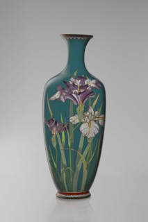 Vase, ovoid one of a pair, slender, on a low ring-shaped foot with a narrow neck flaring at the