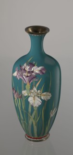 Vase, repossession Krakow, irises, flowers iconography, Meiji 1868–1912, Japanese art, cloisonné