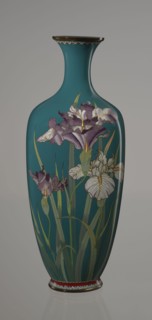 Vase, ovoid one of a pair, slender, on a low ring-shaped foot with a narrow neck flaring at the