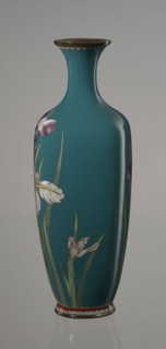Vase, cloisonné enamel, ovoid vase one of a pair, slender, on a low ring-shaped foot and with a