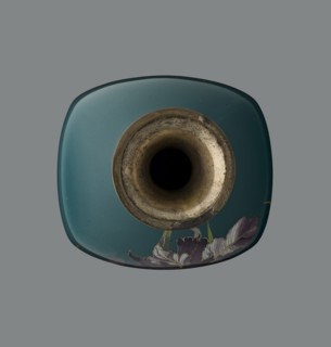 Vase, ovoid one of a pair, slender, on a low ring-shaped foot with a narrow neck flaring at the