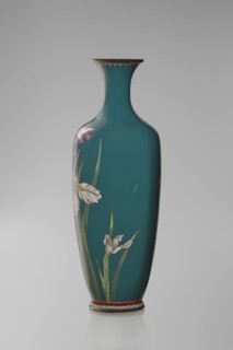 Vase, ovoid one of a pair, slender, on a low ring-shaped foot with a narrow neck flaring at the