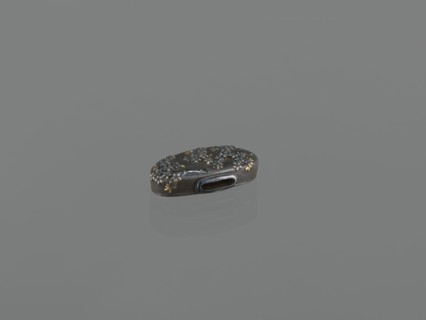 Sword hilt cap kashira, ; decorated with flowers and twigs, grained background, gold and silver