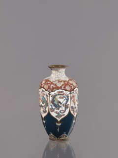 Vase, Cloisonné enamel vase on a small, ring-shaped foot, with a short neck ending in a spout