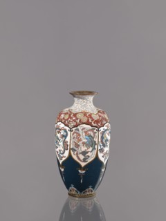 Vase, Cloisonné enamel. Vase on a small ring-shaped foot with a short neck ending in a spout