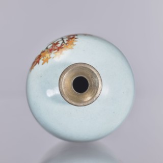 Vase, cloisonné enamel, chrysanthemums and maples, plant ornament; ovoid elongated vase with narrow