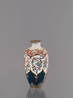 Vase by, Meiji period ca. 1890–1900, Kyoto, Japan. Cloisonné enamel vessel on a small ring-shaped