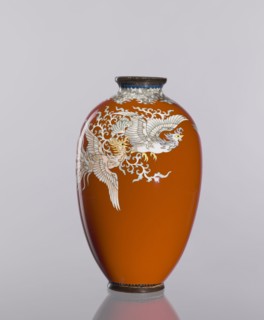 Vase, cloisonné enamel, phoenixes iconography, Japanese art, vases, plant ornaments, Meiji