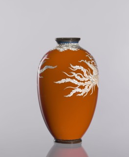 Vase, cloisonné enamel, phoenixes and plant ornaments, dark brick-red background of decoration,