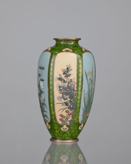 Vase, cloisonné enamel, floral pattern with butterflies and plant ornaments, Meiji period