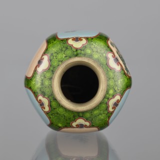 Vase, cloisonné enamel, floral pattern with butterflies and dense green floral rosettes in