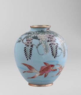 Vase by Gonda Hirosuke 1865–1937, enameller. Small spherical cloisonné enamel vase, one of a pair,
