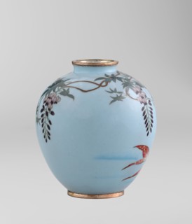 Vase, Gonda Hirosuke 1865–1937 maker. Small spherical cloisonné enamel vase, one of a pair, on a