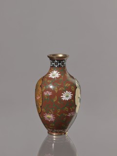 Vase, phoenixes, lotuses, dragons, hoo phoenix, birds; cloisonné enamel vessel; Japan, Kyoto; Meiji