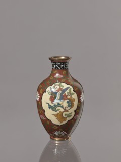 Vase, repossession; phoenixes hoo, lotuses, dragons, birds; cloisonné enamel; Japan, Kyoto; Meiji