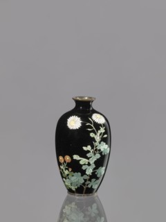 Vase, chrysanthemums, Japanese, flowers iconography, Meiji 1868–1912, cloisonné enamel, ovoid