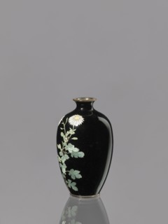 Vase, chrysanthemums, cloisonné enamel, ovoid elongated vase, Meiji period 1868–1912, Japan,