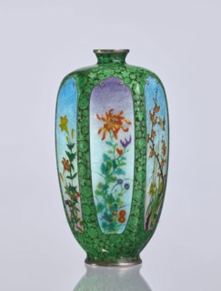 Vase, gift, repossession Krakow. Elongated hexagonal cloisonné enamel vase with a narrow spout.