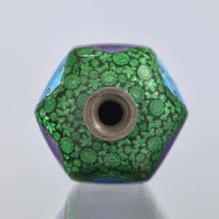 Vase, gift, repossession; elongated hexagonal cloisonné enamel vase with a narrow spout.