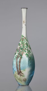 Vase, Kawaguchi Bunzaemon 1860–post 1910, craftsman. Slender cloisonné enamel vase with a long thin