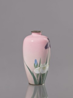 Vase, Taisho period ca. 1912–1926, Nagoya, Japan; cloisonné enamel; decorated with flowers—irises;