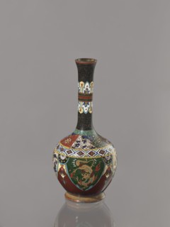 Vase, Japanese, Meiji 1868–1912, cloisonné enamel vessel decorated with birds, dragons, and