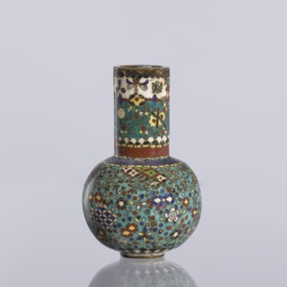 Vase, gift, Japanese, Meiji 1868–1912. Cloisonné enamel vase with a spherical belly and long