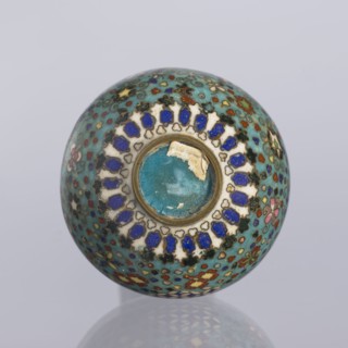 Vase, cloisonné enamel. Vase with a spherical belly and a long cylindrical neck decorated on the