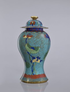 Vase with cover., Cloisonné enamel baluster vase with lotuses. Qing dynasty 1644–1911, 18th century