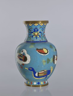 Vase, Cloisonné enamel decorative vessel from China, Qing dynasty 1644–1911, 19th century. Vase on