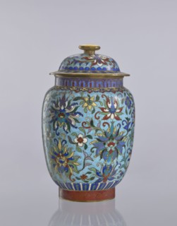 Vase with lid; maker, Chinese; Qing 1644–1911; cloisonné enamel decorative vessel with floral