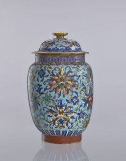 Vase with lid, Chinese, Qing 1644–1911, cloisonné enamel decorative vessel with floral ornaments,