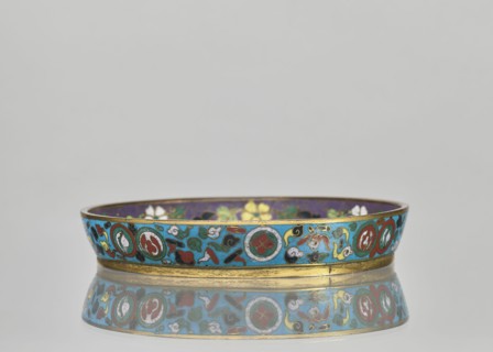 Plate., Chinese; Qing dynasty 1644–1911. Cloisonné enamel huaniao style. Decorative vessel with