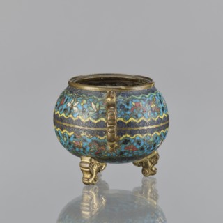 Ding incense burner, gift; Chinese, Qing dynasty 1644–1911; cloisonné enamel ceremonial tripod