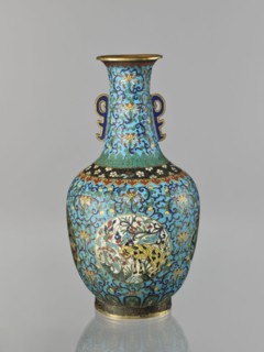Vase, Chinese, Qing dynasty 1644–1911, 19th century. Cloisonné enamel vase with a neck; decoration:
