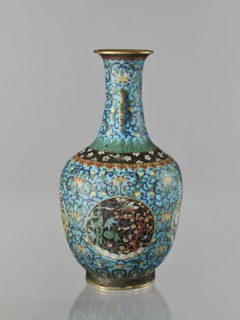 Vase, 19th century, Qing dynasty China. Cloisonné enamel vessel with a neck, height 33.0 cm,