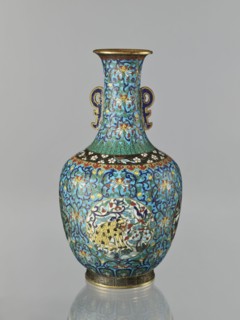 Vase, Chinese, Qing dynasty 1644–1911, 19th century. Cloisonné enamel vessel with a neck, height 33