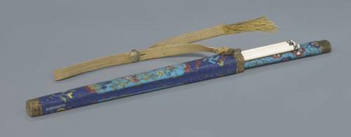 Travel cutlery set in case; Chinese, Qing dynasty 1644–1911, 19th century. Includes: a Knife with