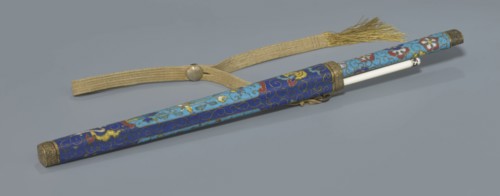 Travel cutlery set in case; 19th century, China, Qing dynasty. Knife with cloisonné enamel handle
