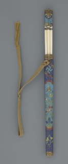Travel cutlery set in case; 19th century, China, Qing dynasty. Knife with cloisonné enamel handle