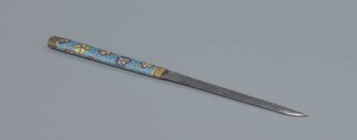 Travel cutlery set in case; Chinese, Qing dynasty 1644–1911, 19th century. Knife with cloisonné