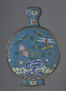 Vase - moon bottle pilgrim bottle with a flattened belly, supported by a separate oval high foot,