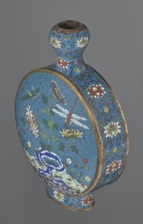 Vase - moon bottle pilgrim bottle with a flattened belly, supported by a separate oval high foot,