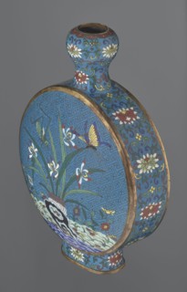 Vase - moon bottle pilgrim bottle with a flattened belly, supported by a separate oval high foot,
