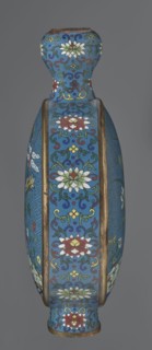 Vase - moon bottle pilgrim bottle with a flattened belly, supported by a separate oval high foot,