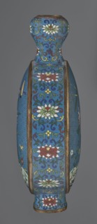 Vase - moon bottle pilgrim bottle with a flattened belly, supported by a separate oval high foot,
